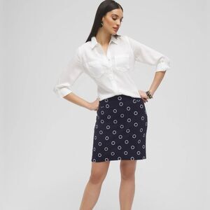 Chico’s Brigitte Embroidered Skort Size 4 US 20 Pull On Front Pocket Color Navy